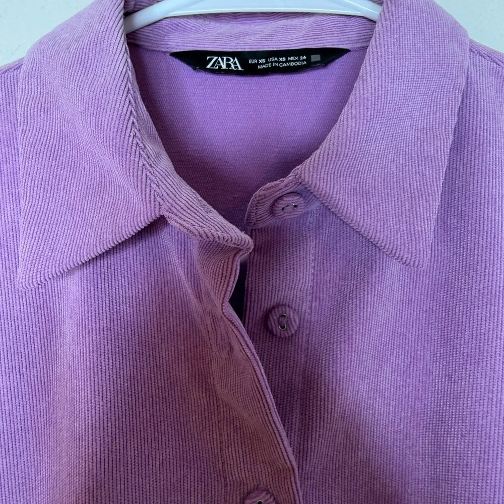 Zara Purple Lilac Casual Corduroy Button Front Oversized Shirt Jacket Shacket XS - Picture 16 of 16